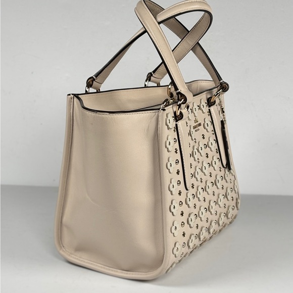 Coach Cream Beige Tea Rose Floral Studded Tote Bag shoulder bag - Picture 8 of 15